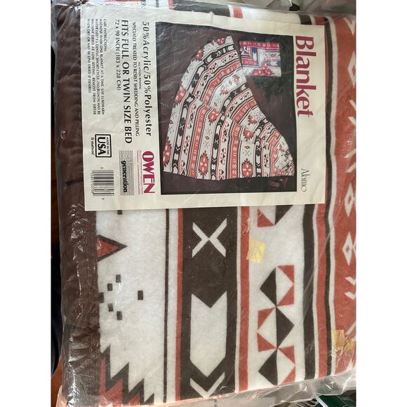 VTG NOS Owen blanket acrylic Aztec design 72x90 - Picture 3 of 6